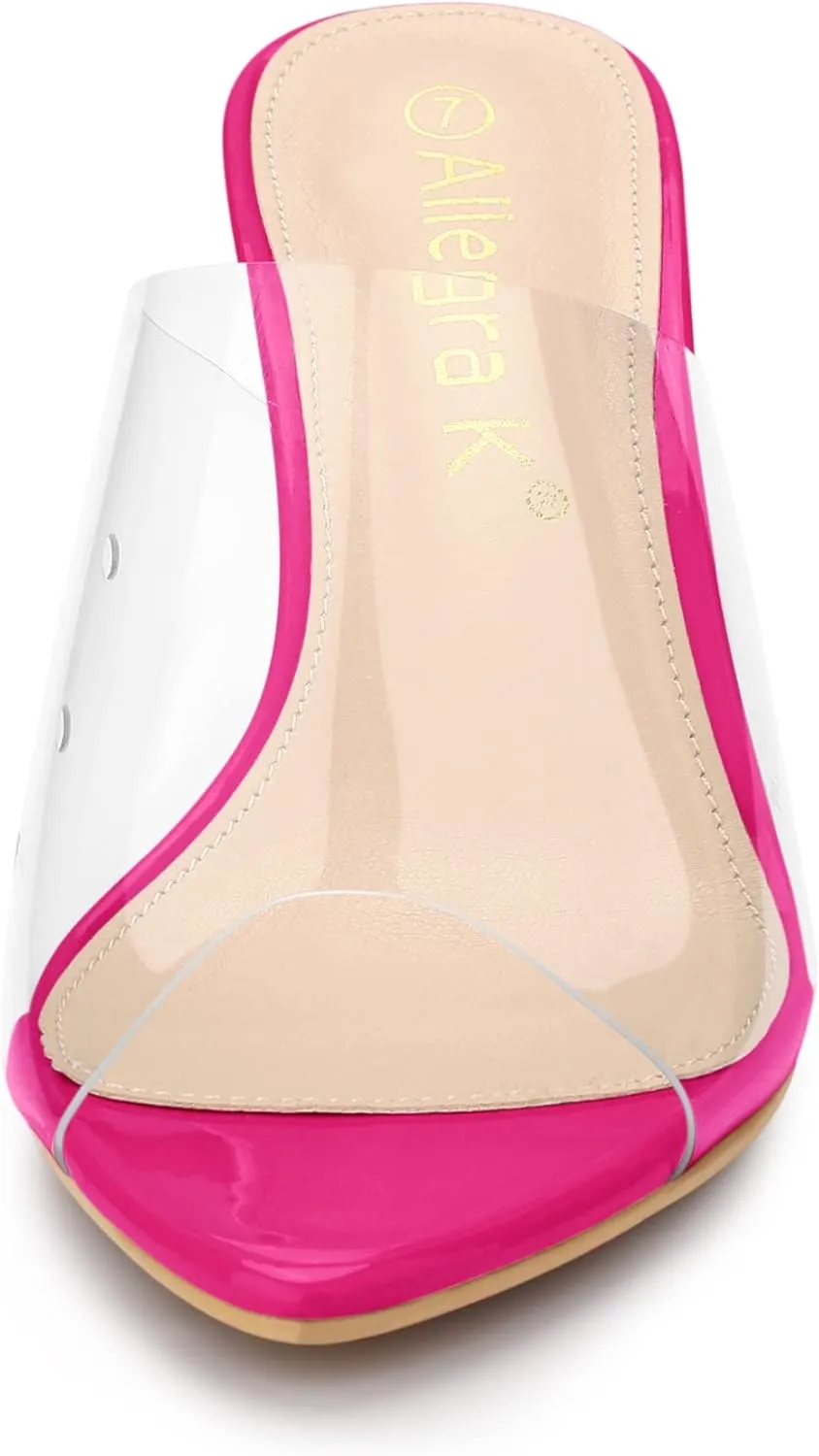 Allegra K Women's Clear Chunky Heel Slides Sandals Mules