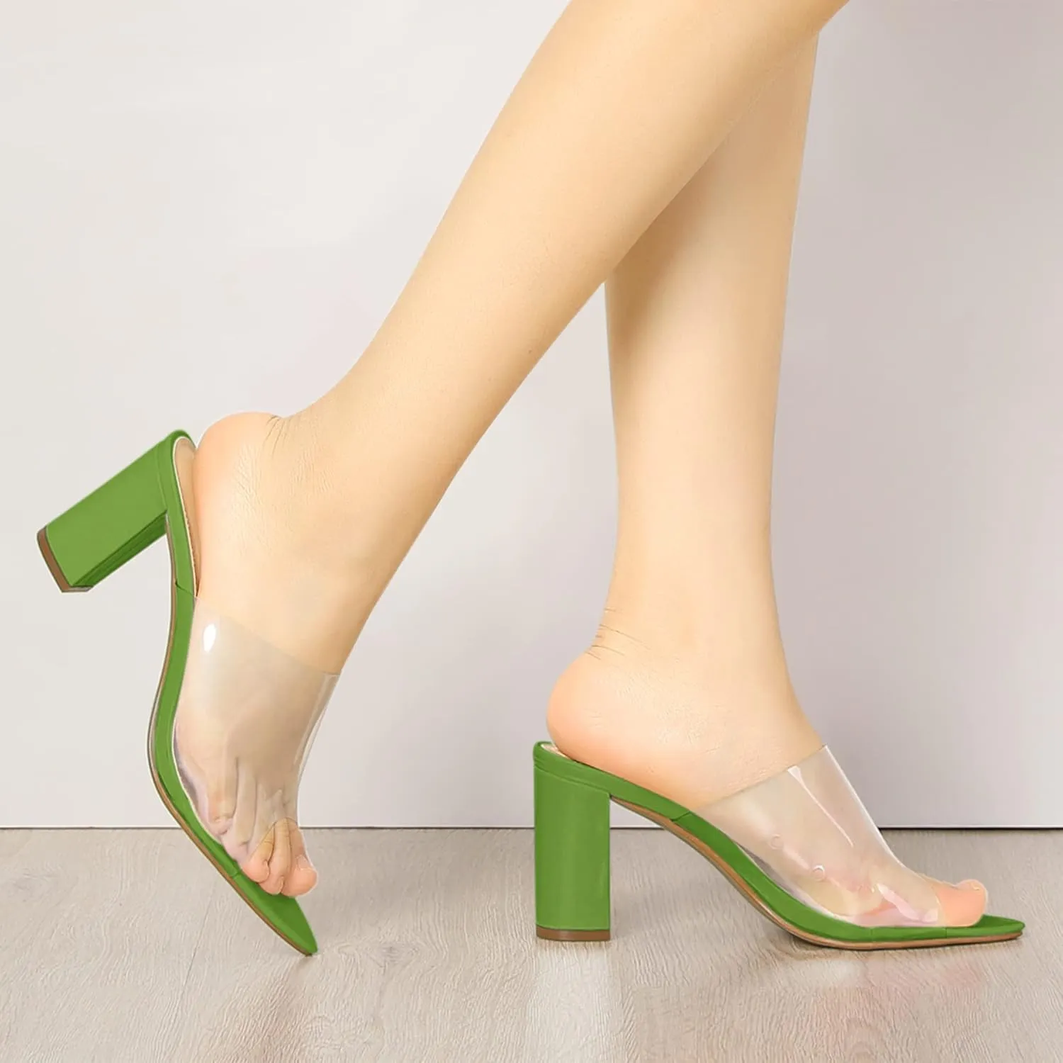 Allegra K Women's Clear Chunky Heel Slides Sandals Mules
