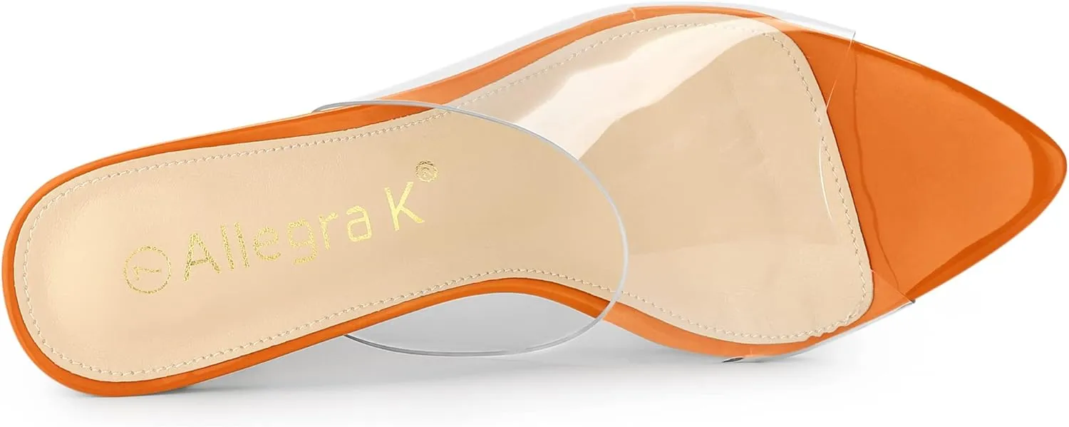 Allegra K Women's Clear Chunky Heel Slides Sandals Mules