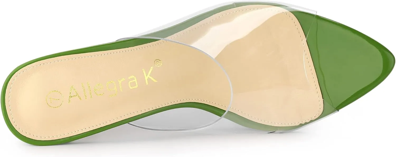 Allegra K Women's Clear Chunky Heel Slides Sandals Mules