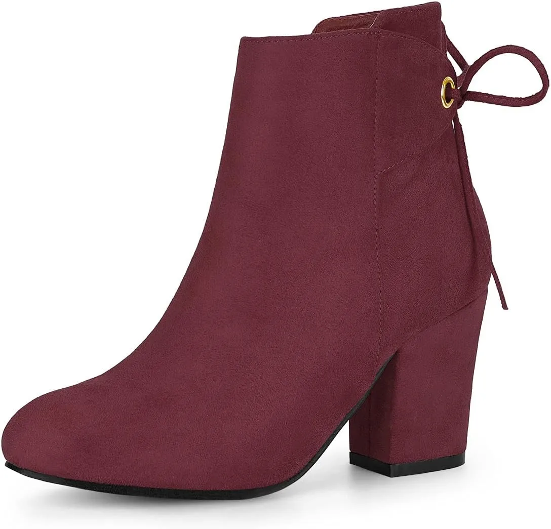 Allegra K Women's Round Toe Block Heel Zipper Lace Up Ankle Boots