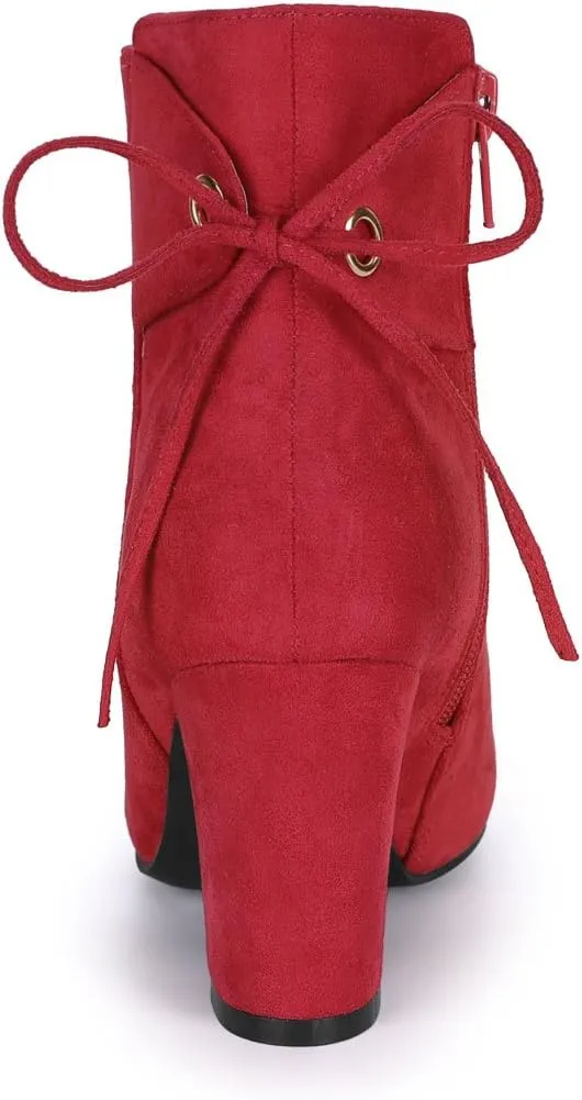 Allegra K Women's Round Toe Block Heel Zipper Lace Up Ankle Boots
