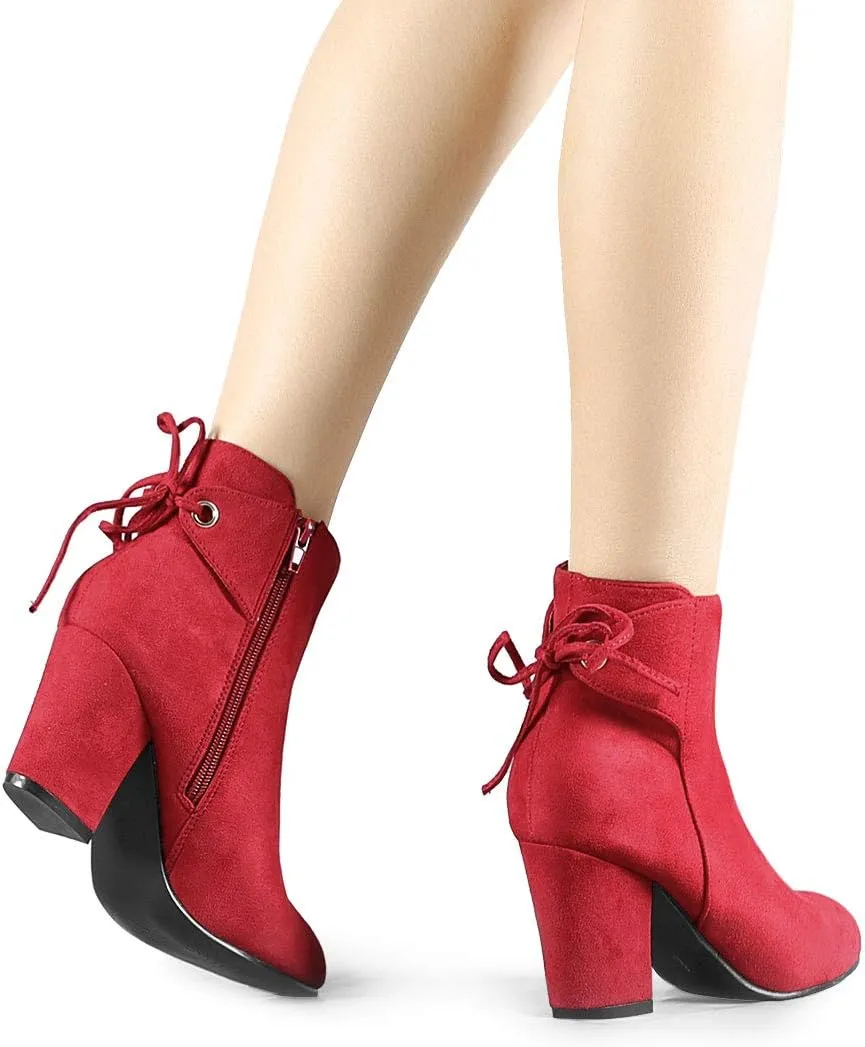 Allegra K Women's Round Toe Block Heel Zipper Lace Up Ankle Boots