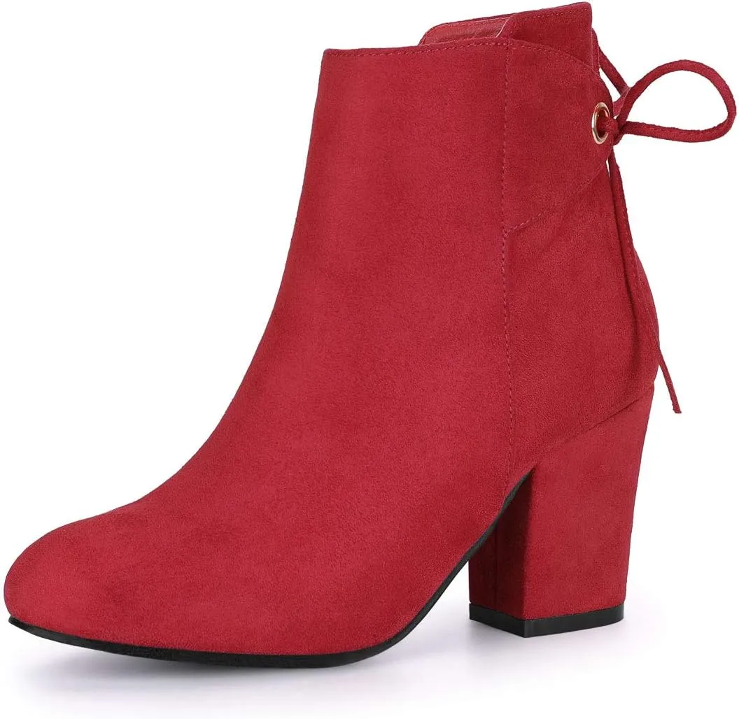 Allegra K Women's Round Toe Block Heel Zipper Lace Up Ankle Boots