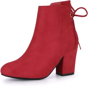 Allegra K Women's Round Toe Block Heel Zipper Lace Up Ankle Boots
