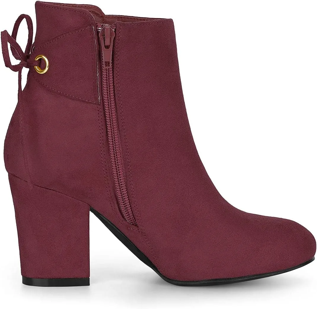 Allegra K Women's Round Toe Block Heel Zipper Lace Up Ankle Boots