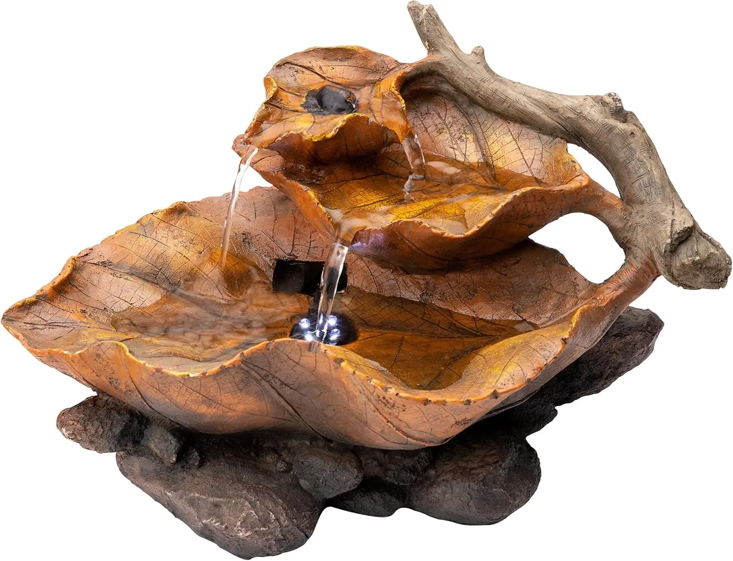 Alpine Corporation 9" Tall Indoor Tabletop Tiered Leaf Hand-Painted Fountain with LED Lights