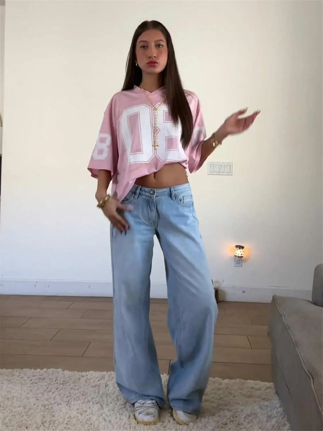 Alyweatry Women Y2k Graphic Oversized Jersey Tee Sporty Aesthetic Number Letter Print Jersey Shirt Preppy Clothes