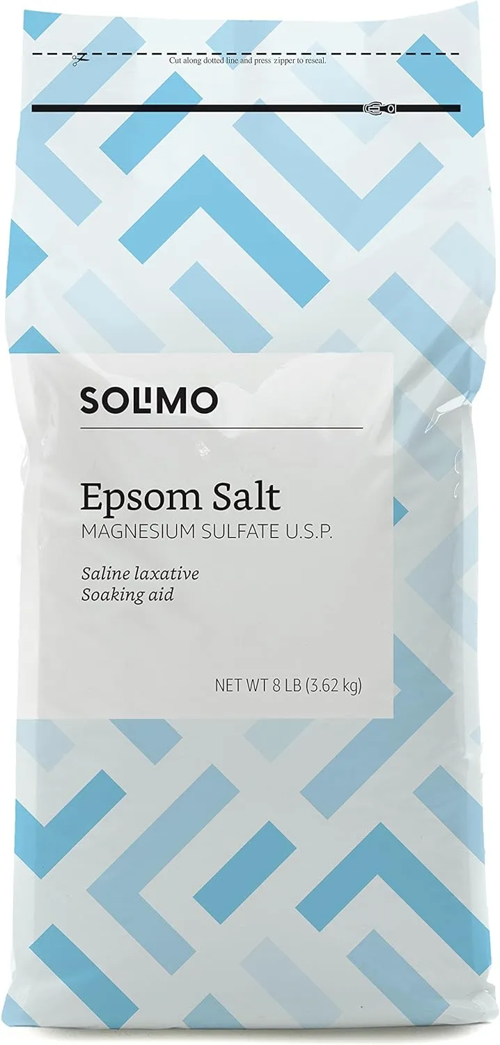 Amazon Brand - Solimo Epsom Salt Soak, Magnesium Sulfate USP, Unscented, 8 pound (Pack of 3)