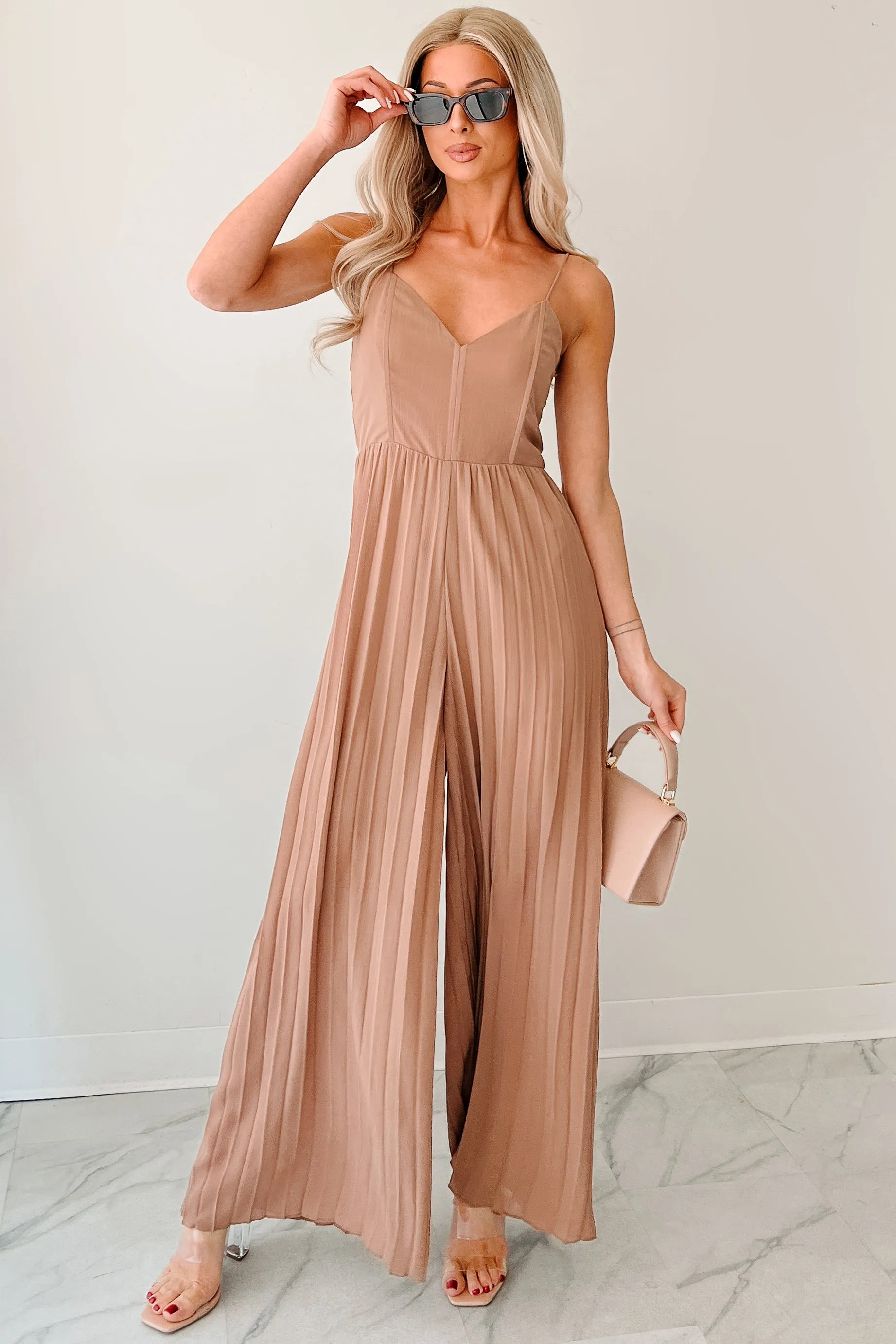 Ambition In Action Pleated Corset Jumpsuit (Taupe)