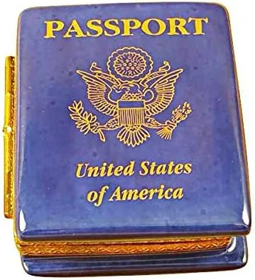 AMERICAN PASSPORT - LIMOGES BOX AUTHENTIC PORCELAIN FIGURINE FROM FRANCE