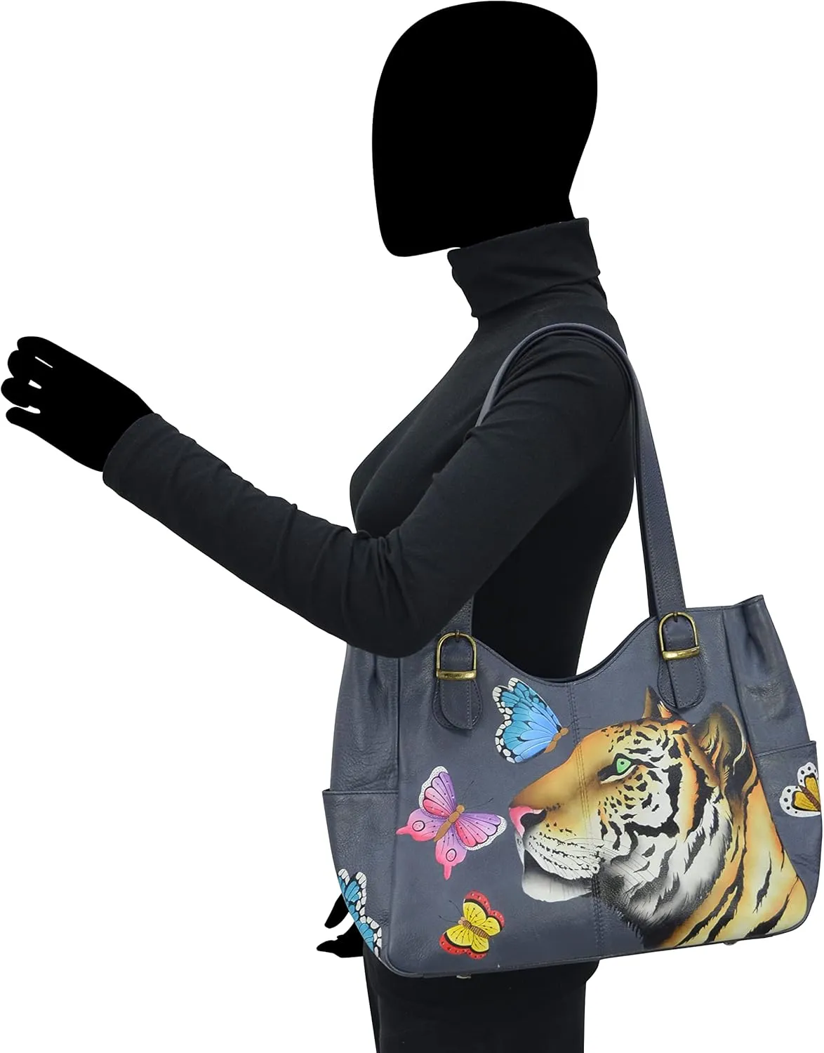 Anna by Anuschka Women's Genuine Leather Shoulder Bag - Hand Painted Original Artwork Exterior