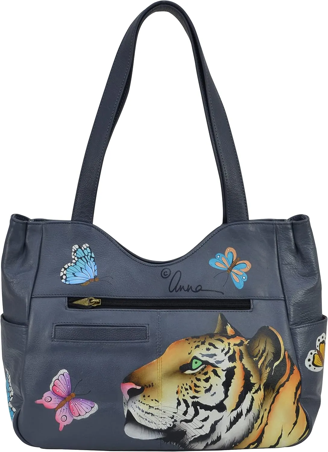 Anna by Anuschka Women's Genuine Leather Shoulder Bag - Hand Painted Original Artwork Exterior