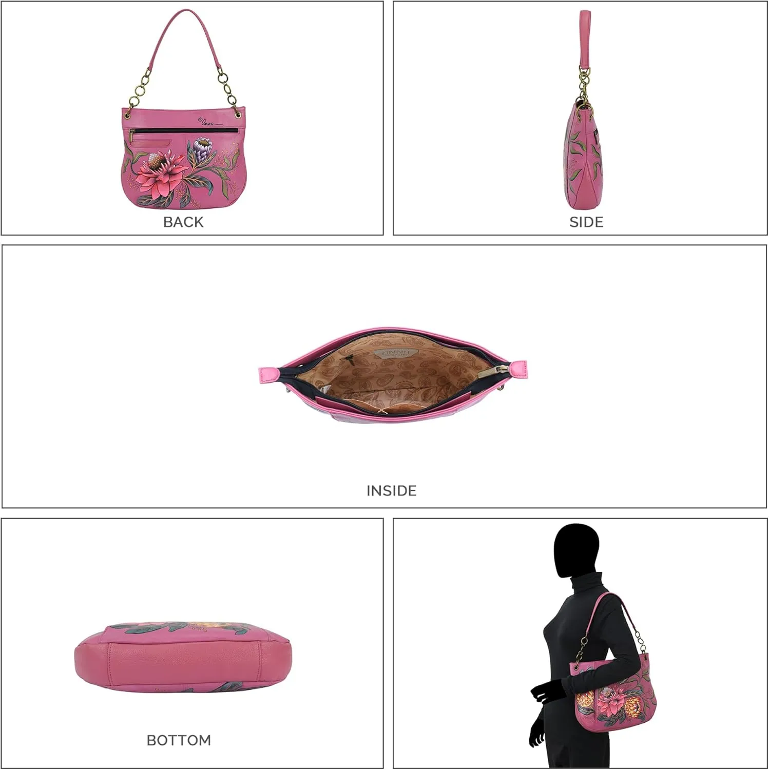 Anna by Anuschka Women's Original Hand-Painted Leather Medium Shoulder Bag