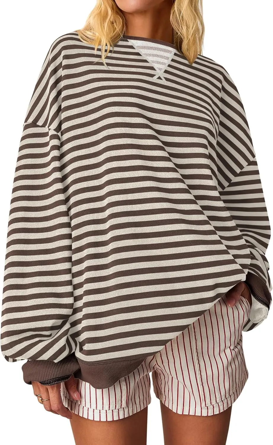 ANRABESS Women Striped Oversized Sweatshirt Crewneck Long Sleeve Shirts Hoodies 2025 Summer Fashion Pullover Top Y2K Outfits