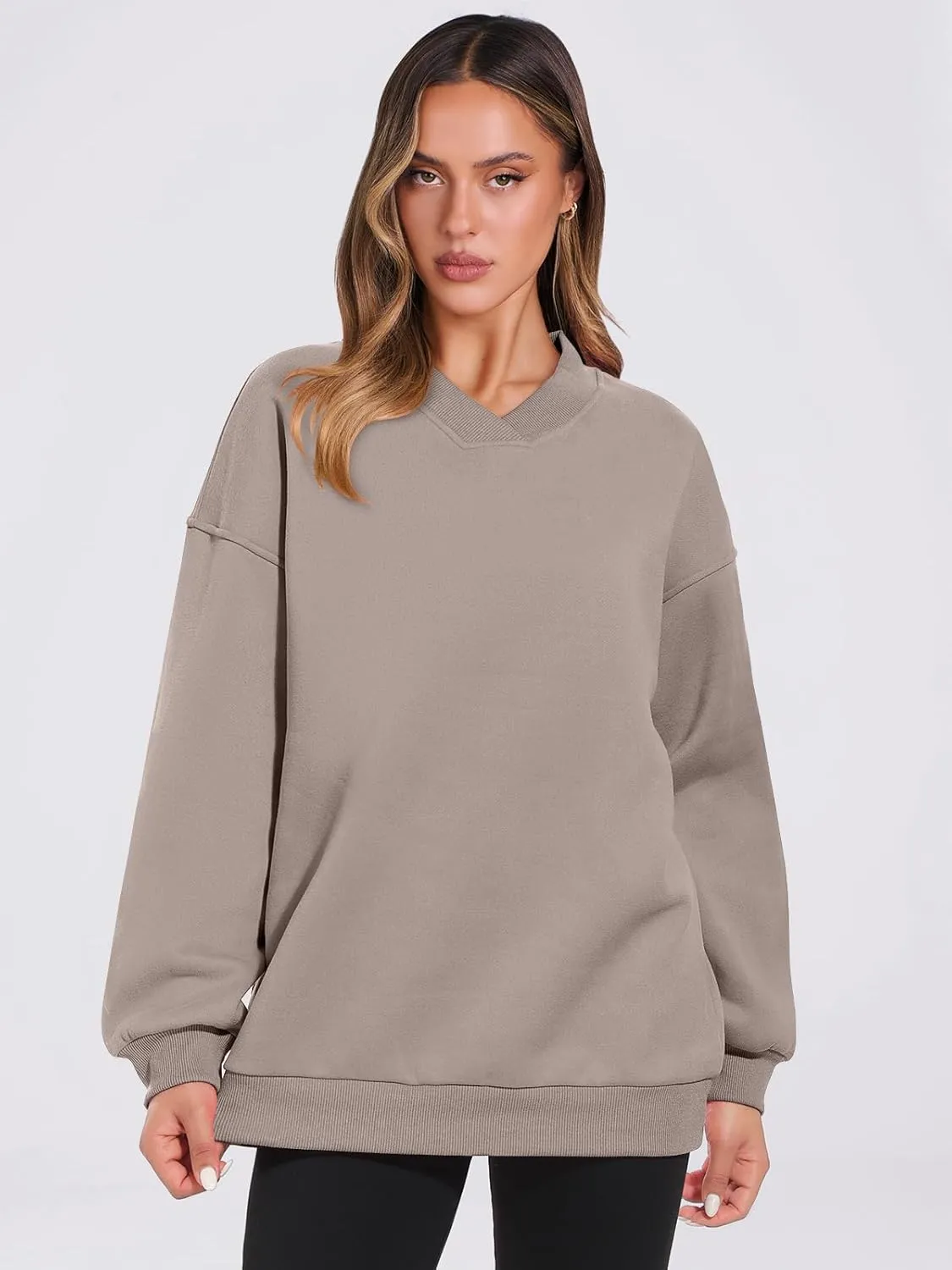 ANRABESS Womens Oversized V Neck Sweatshirt Fleece Long Sleeve Hoodies Pullover Comfy Top Outfits 2024 Teen Preppy Clothes