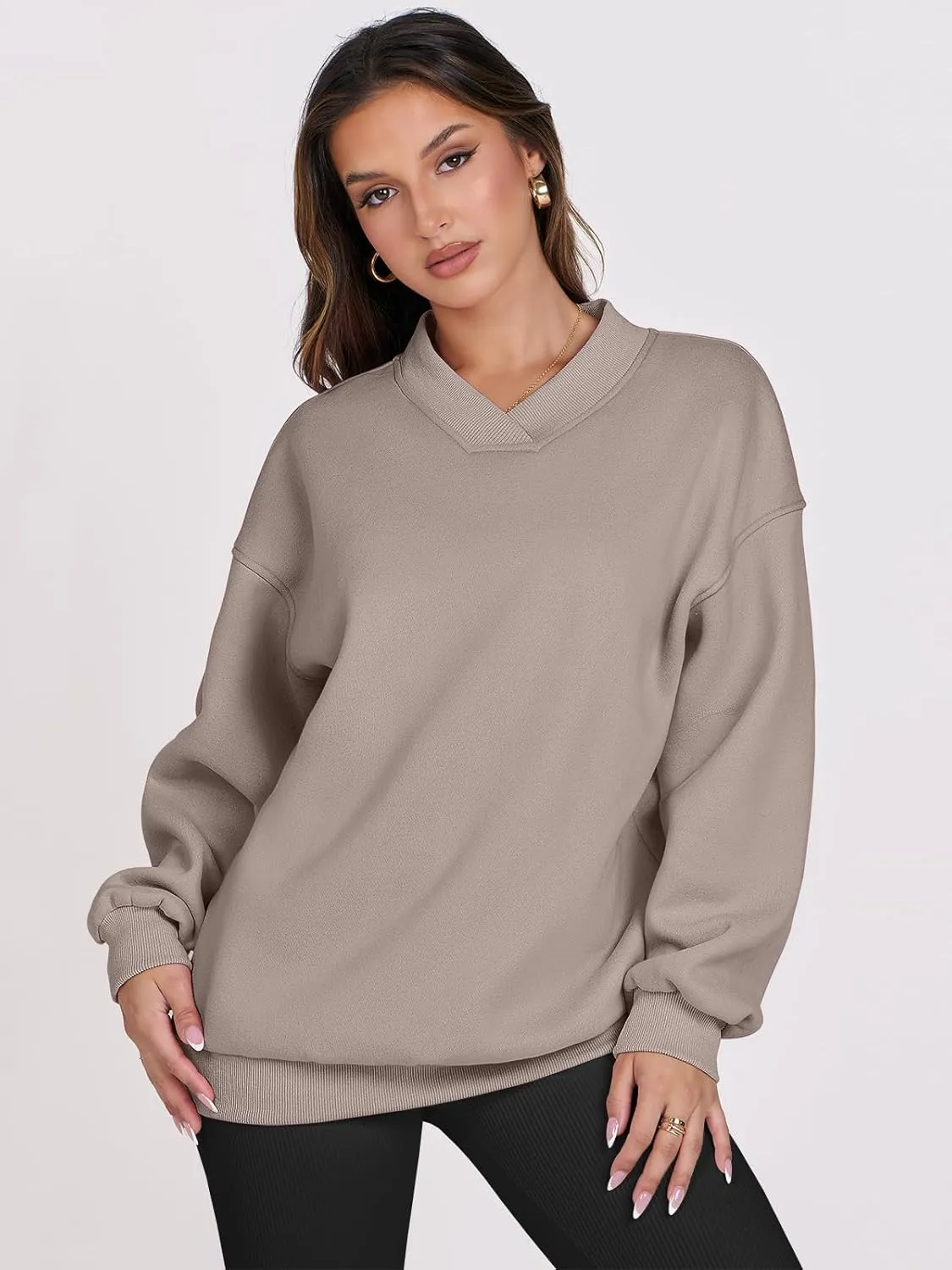 ANRABESS Womens Oversized V Neck Sweatshirt Fleece Long Sleeve Hoodies Pullover Comfy Top Outfits 2024 Teen Preppy Clothes