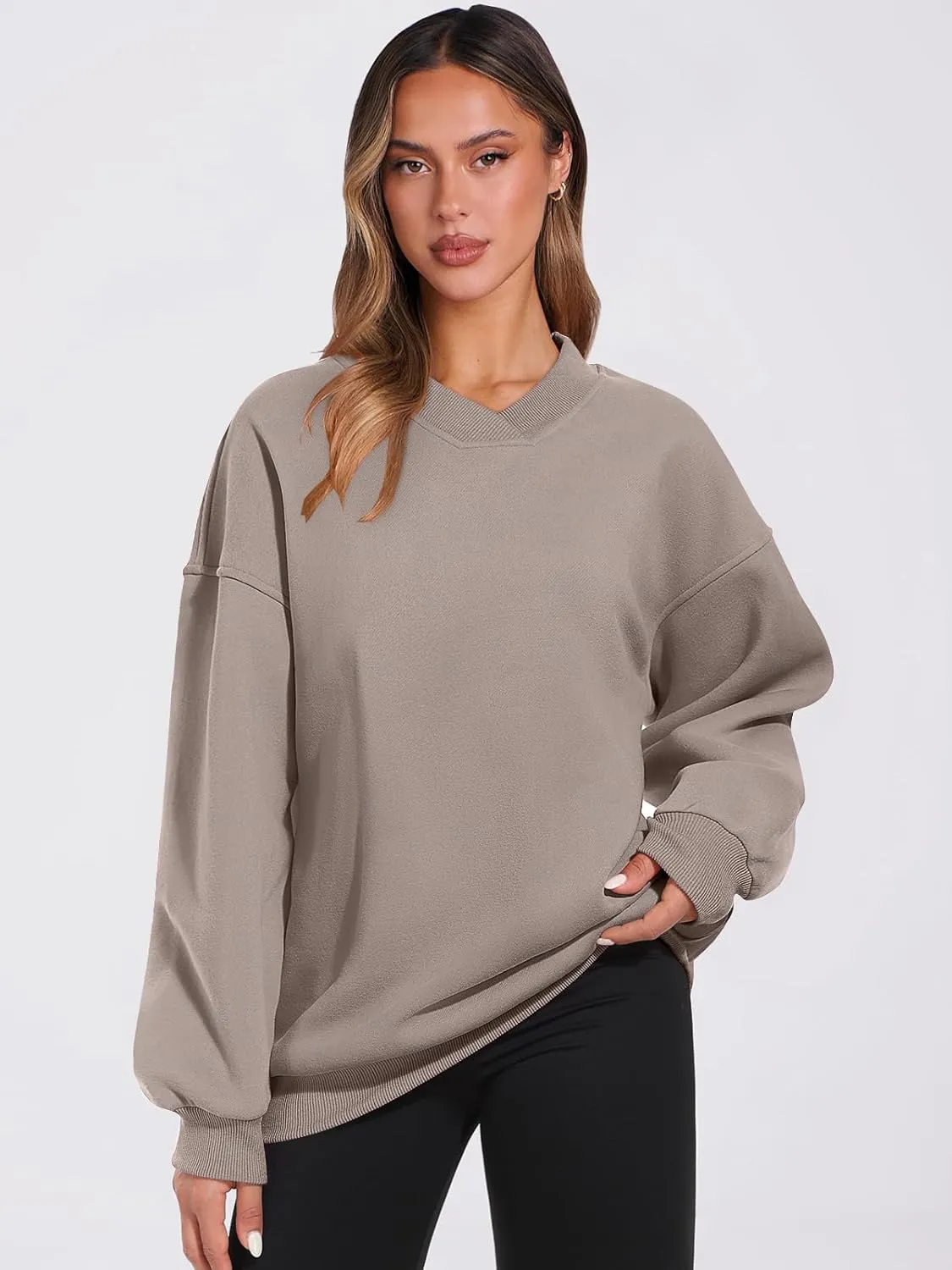 ANRABESS Womens Oversized V Neck Sweatshirt Fleece Long Sleeve Hoodies Pullover Comfy Top Outfits 2024 Teen Preppy Clothes