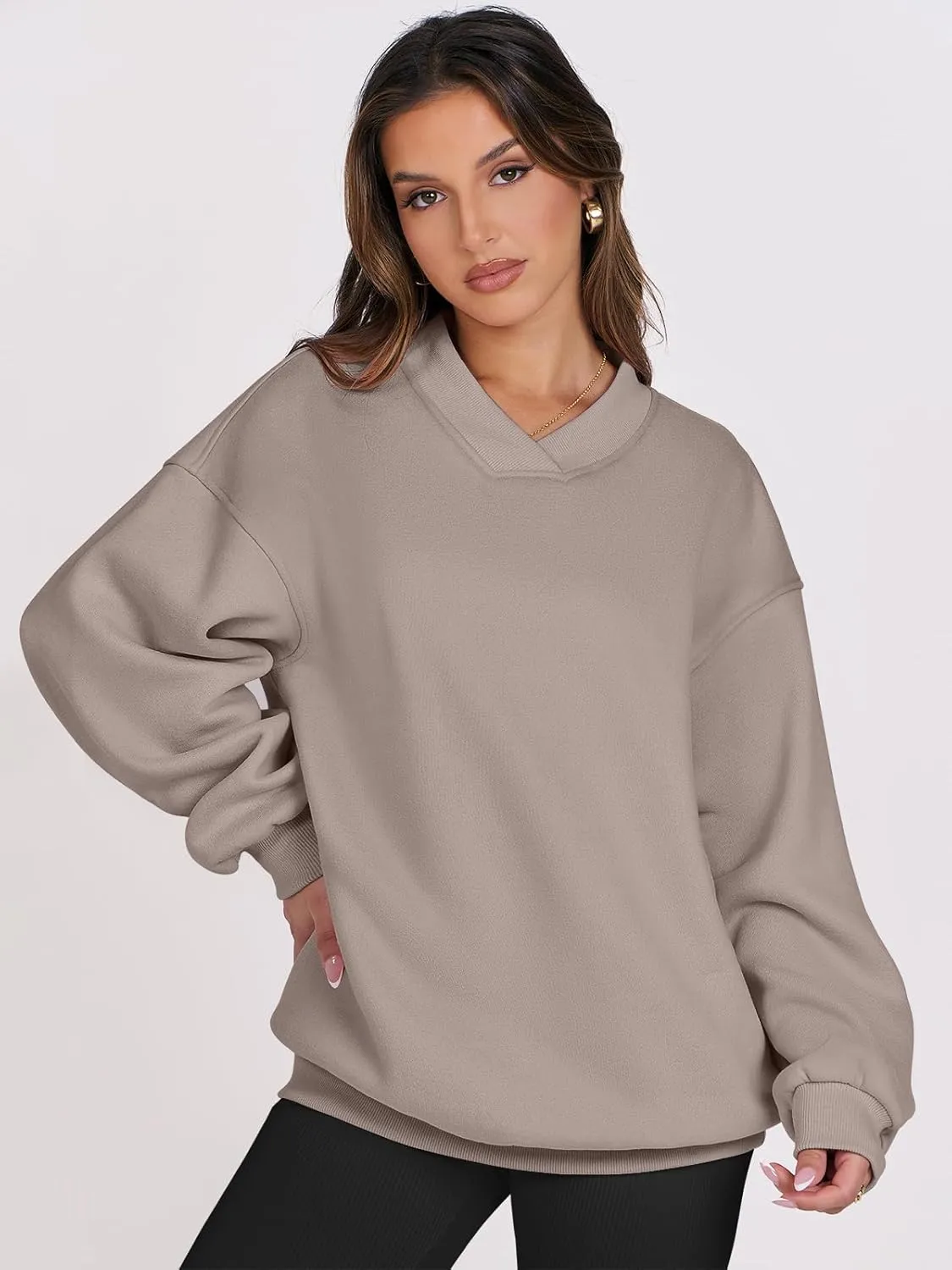 ANRABESS Womens Oversized V Neck Sweatshirt Fleece Long Sleeve Hoodies Pullover Comfy Top Outfits 2024 Teen Preppy Clothes