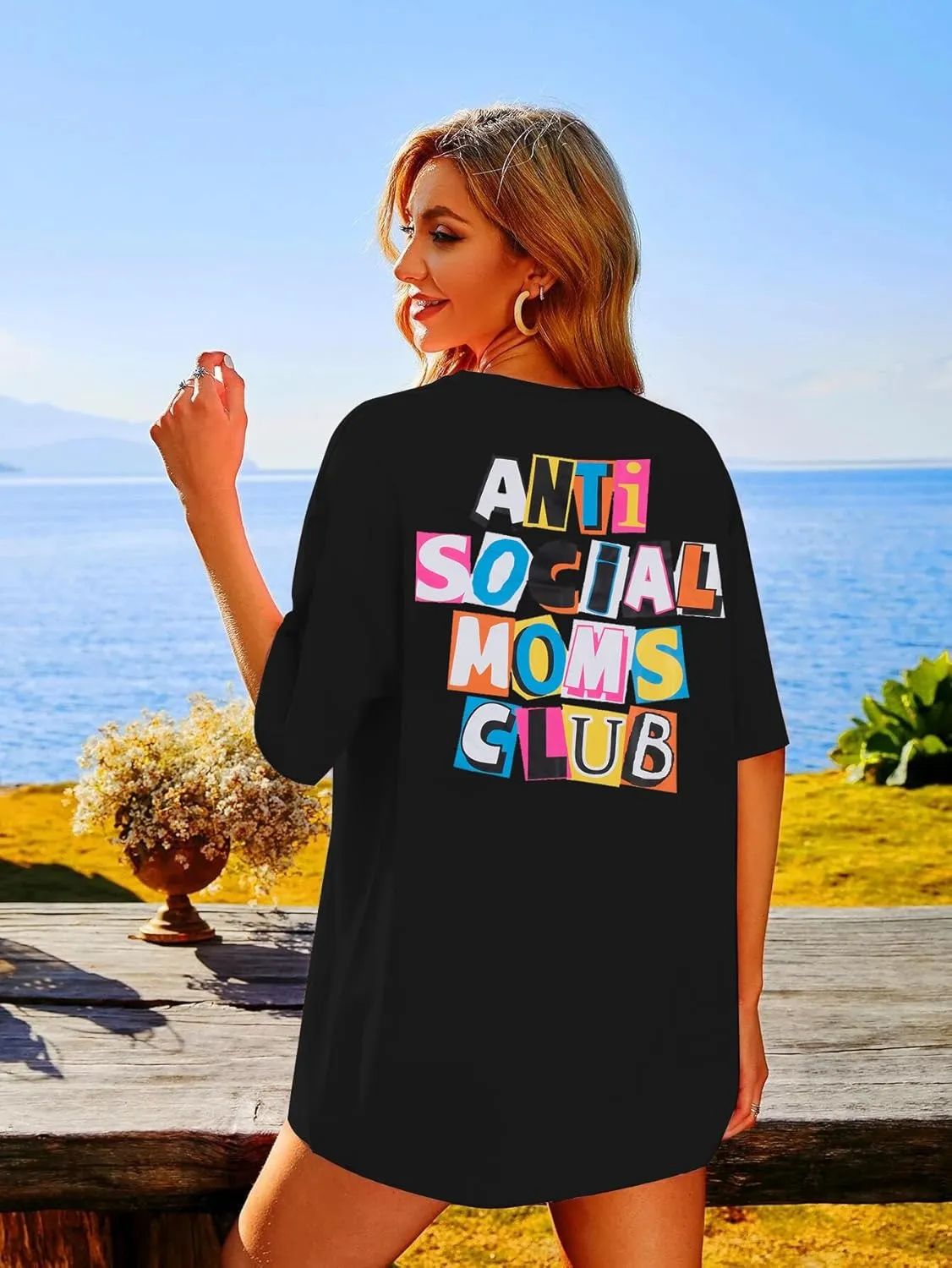 Anti Social Mom Club Shirt Oversized Mama Shirts Funny Mom Life Graphic Tee Casual Short Sleeve Tops