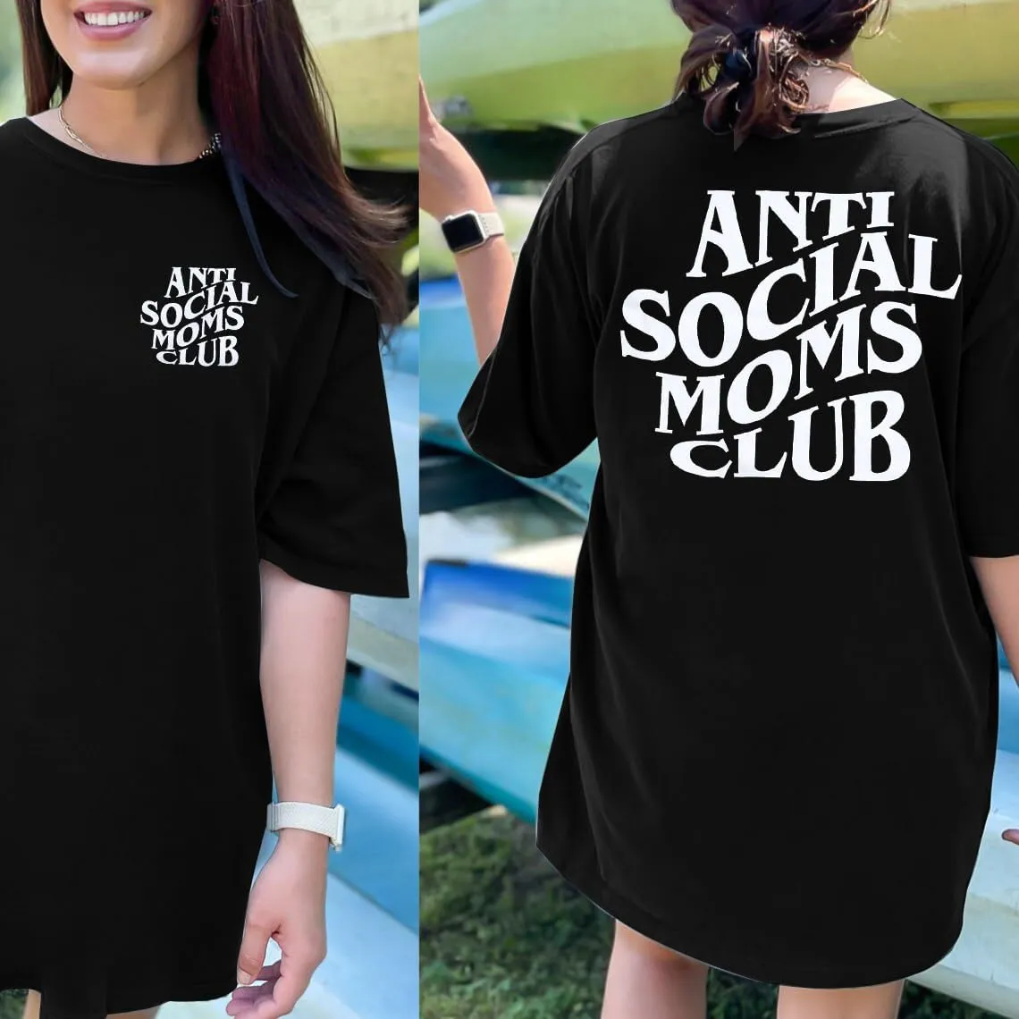 Anti Social Mom Club Shirt Oversized Mama Shirts Funny Mom Life Graphic Tee Casual Short Sleeve Tops