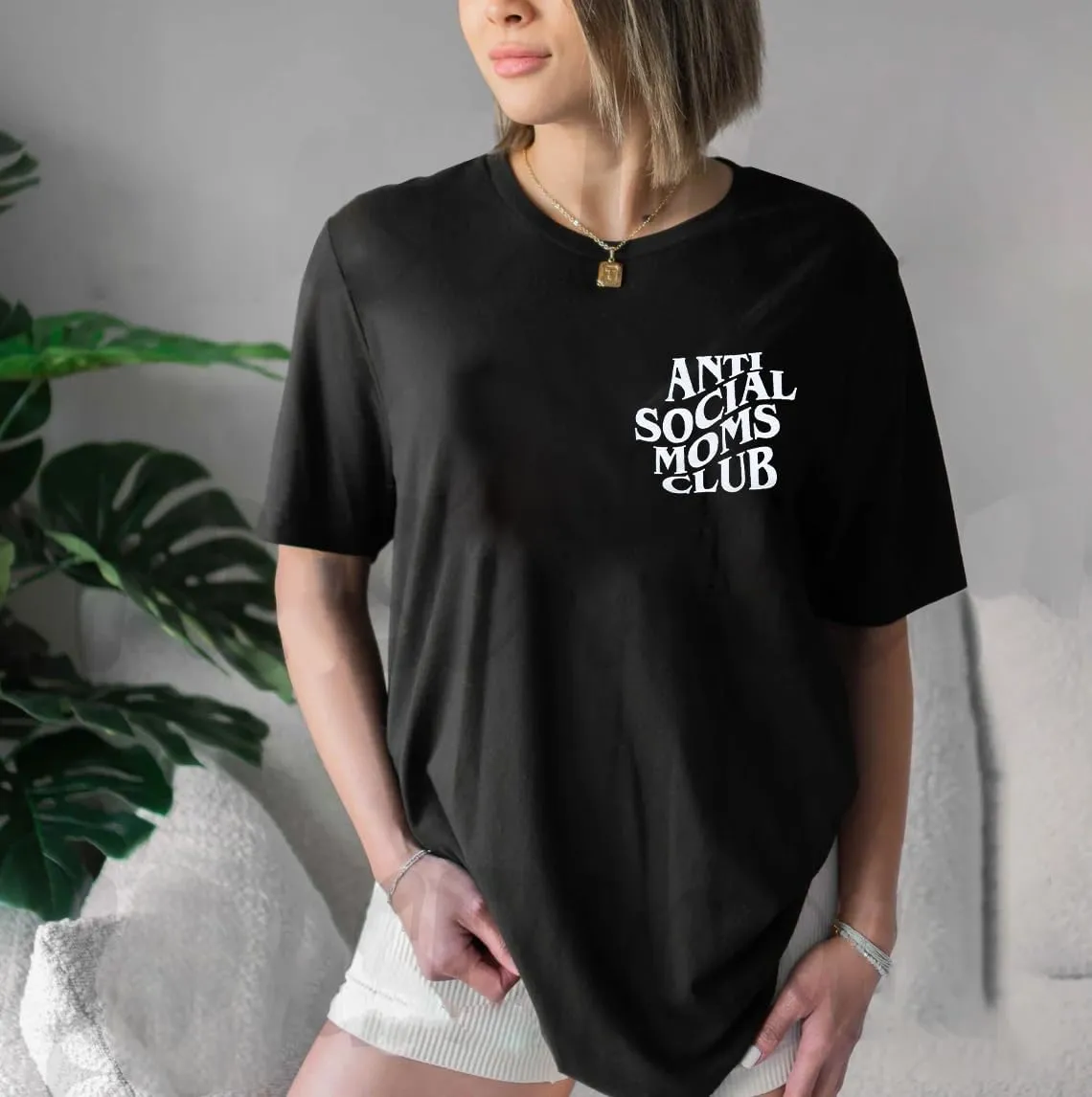 Anti Social Mom Club Shirt Oversized Mama Shirts Funny Mom Life Graphic Tee Casual Short Sleeve Tops