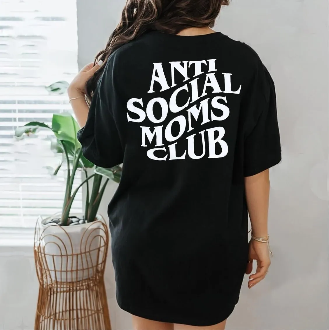 Anti Social Mom Club Shirt Oversized Mama Shirts Funny Mom Life Graphic Tee Casual Short Sleeve Tops