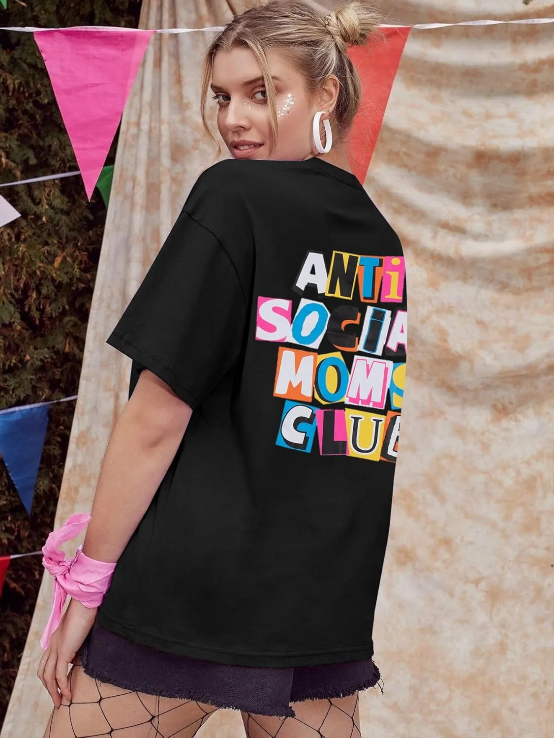 Anti Social Mom Club Shirt Oversized Mama Shirts Funny Mom Life Graphic Tee Casual Short Sleeve Tops