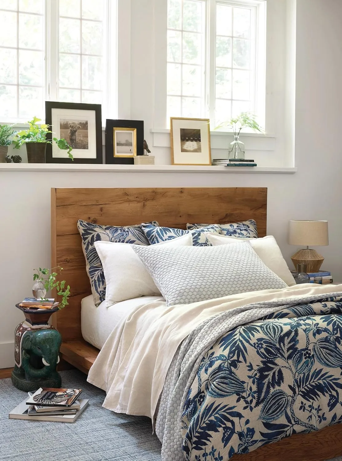 Antigua Linen Duvet Cover, King Size, Blue Floral Pattern