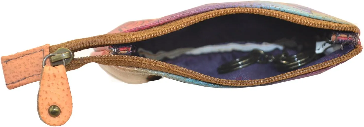 Anuschka Women’s Hand-Painted Genuine Leather Medium Zip Pouch - Coin and Key Pouch - Zippered, 2 Key Fobs