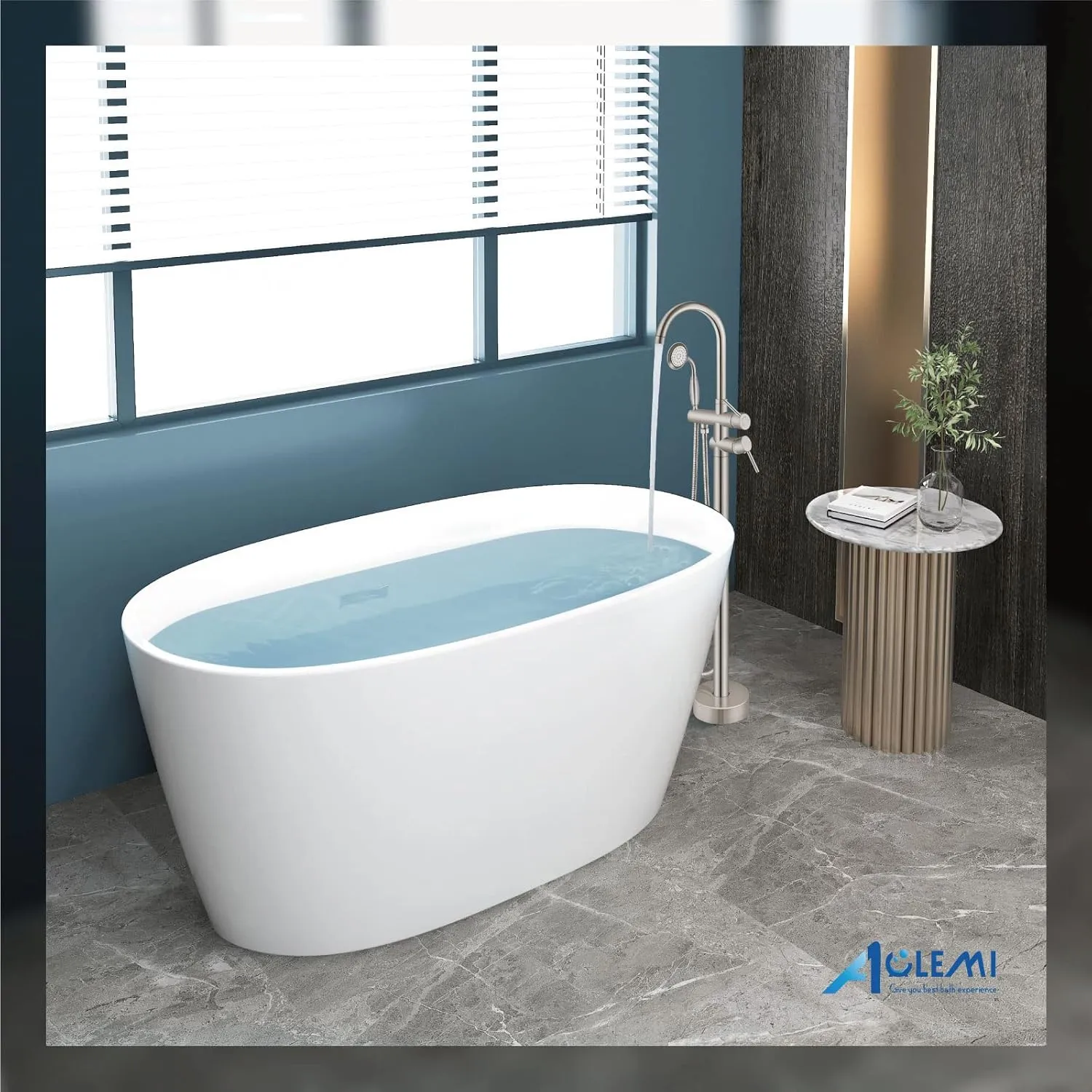 Aolemi Floor Mount Bathtub Faucet Freestanding Tub Filler Standing High Flow Shower Faucets with Vintage Handheld Brushed Nickel