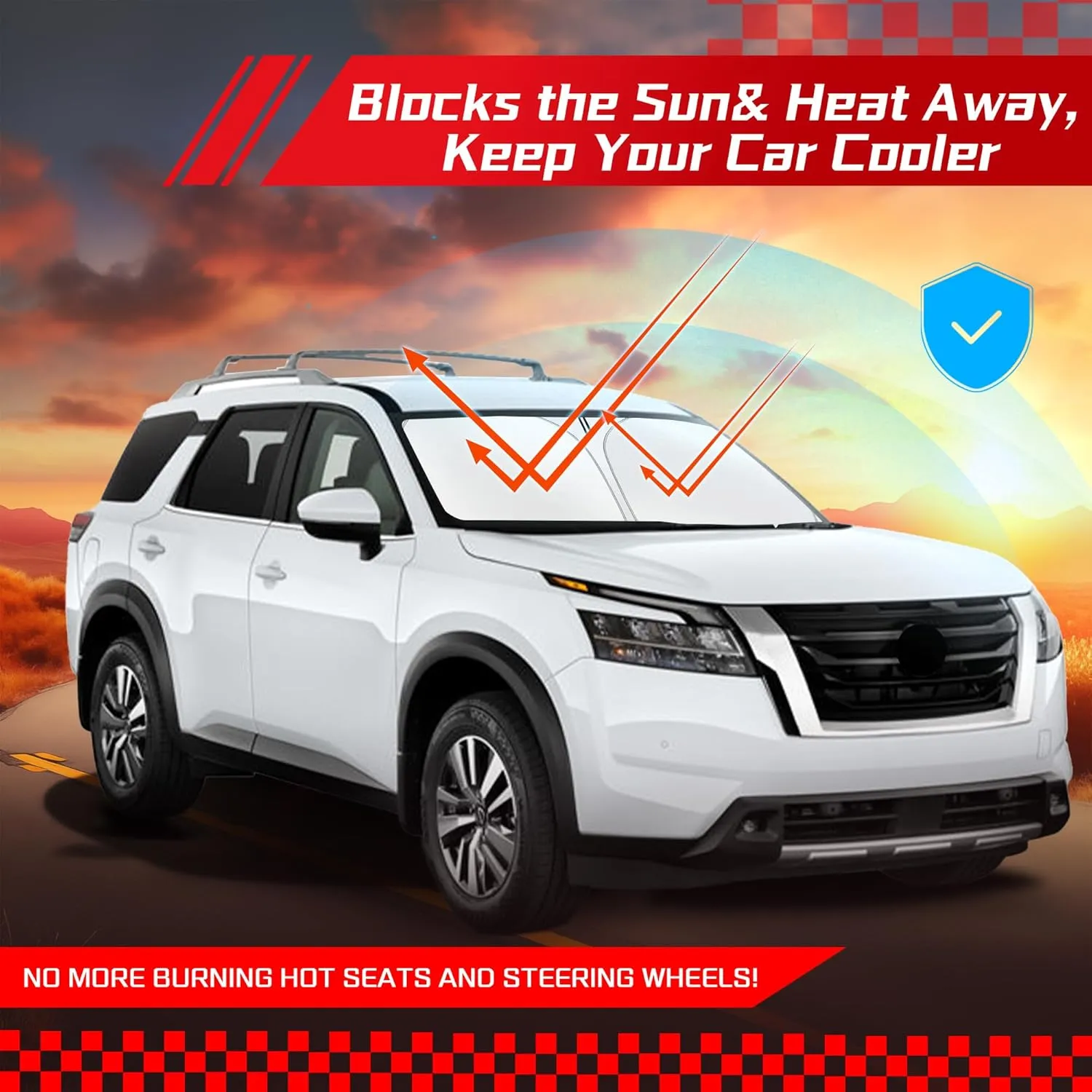 ARISMOTOR Windshield Sun Shade for N-issan Pathfinder 2022-2025, Custom Fit Foldable Front Window Sunshade Sun Visor Protector, Block UV Rays Keep Your Car Cooler