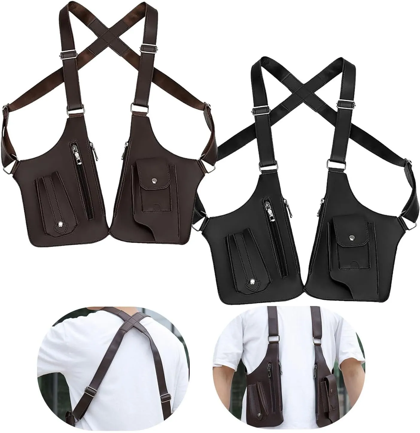 Armpit Bag for Men, Double Shoulder Armpit Bag, Double Shoulder Strap Multi-pocket Outdoor Anti-Theft Bag