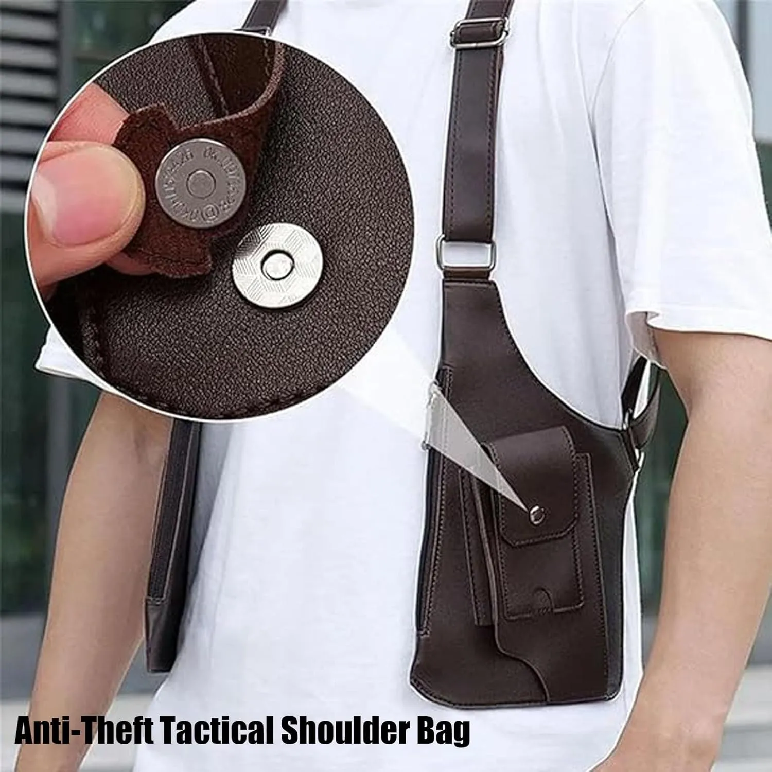 Armpit Bag for Men, Double Shoulder Strap Multi-pocket Outdoor Anti-Theft Tactical Bag, For Cycling, Cross-Country, And Marathons (Black Dark Brown)