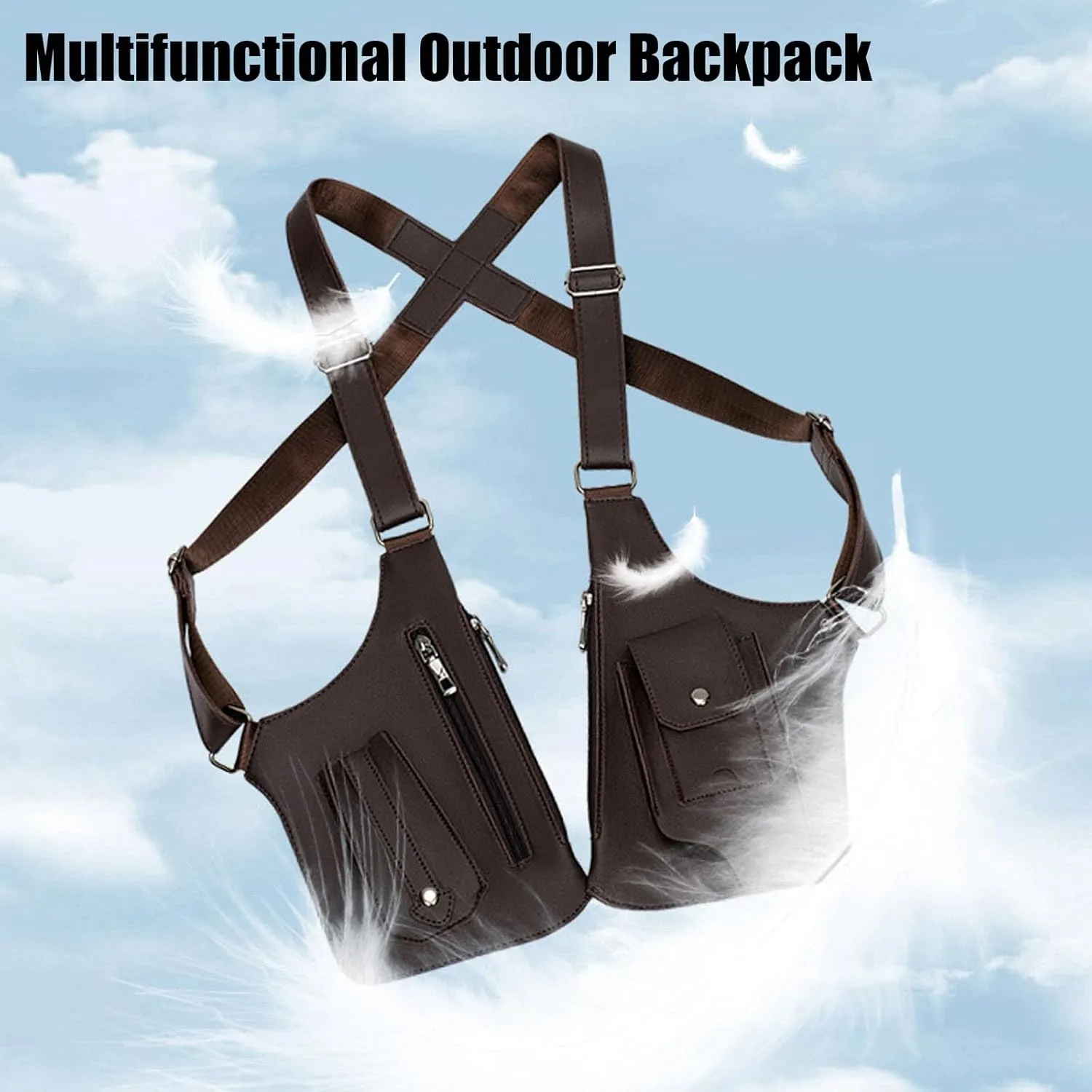 Armpit Bag for Men, Double Shoulder Strap Multi-pocket Outdoor Anti-Theft Tactical Bag, For Cycling, Cross-Country, And Marathons (Black Dark Brown)