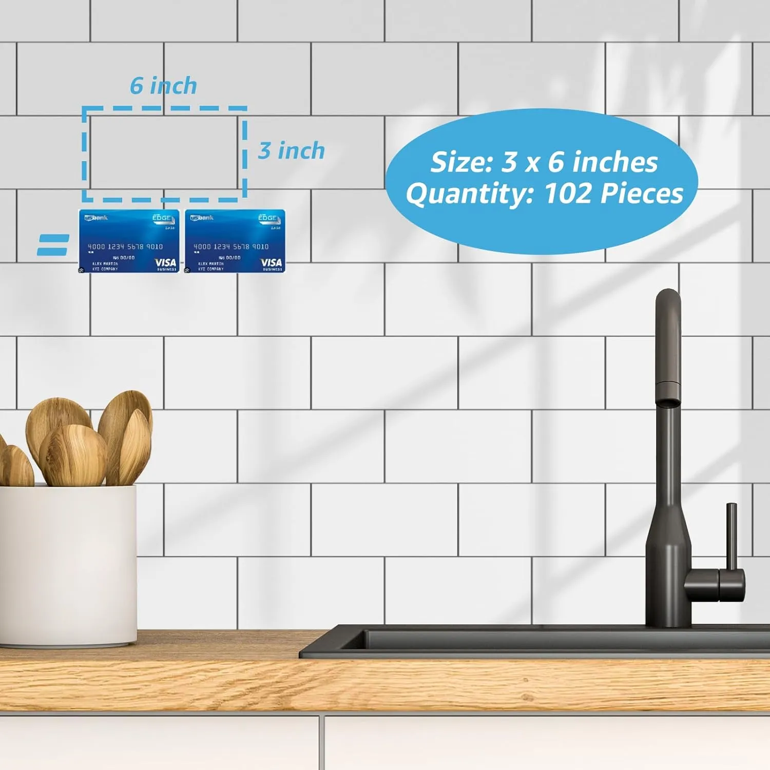Art3d 102-Piece Peel and Stick Wall Tile for Kitchen Backsplash, Bathroom, Fireplace, 3in. × 6in. Stick on Subway Tile, Glossy White