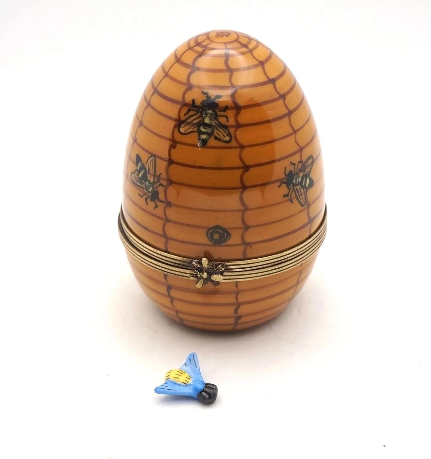 Authentic French Porcelain Hand Painted Limoges box Beehive with Bee