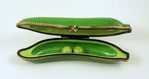 Authentic French Porcelain Hand Painted Limoges box Two Peas in a Pod Pea Pod with Peas