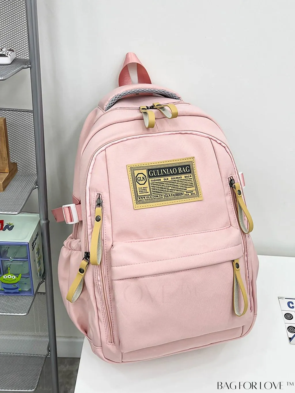 BagForLove - Adjustable Strap Classic Backpack with Letter Patch - Ideal for School, College, and Travel
