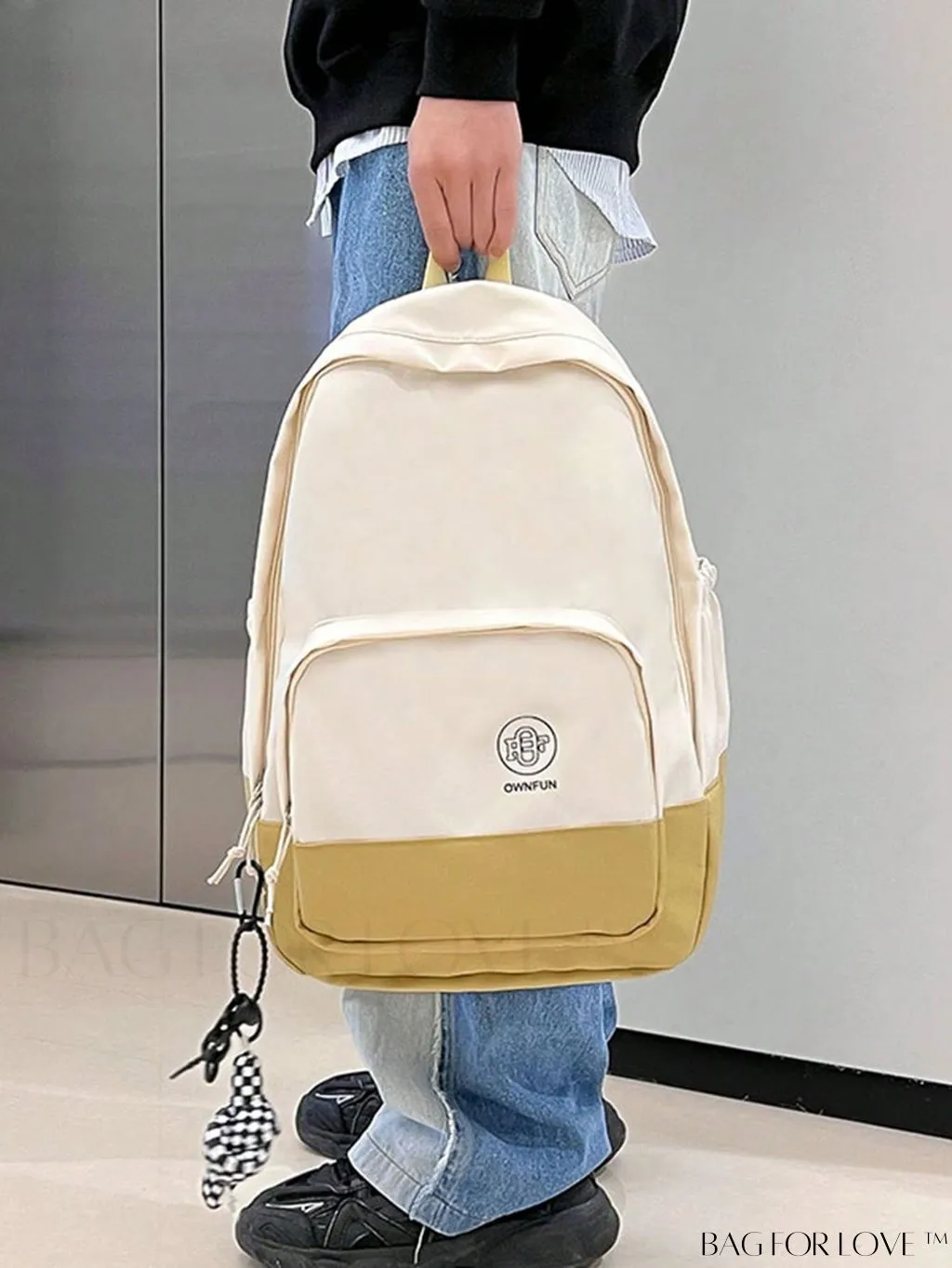 BagForLove - Preppy Two-Tone Classic Backpack with Stylish Letter Graphic Design