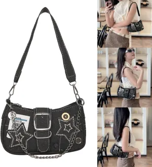 Bags for Women, Women Chain Handbag Denims Shoulder Bag Girls Hobo Bag Button Star Armpit Bag Underarm Bag, One Color, One Size