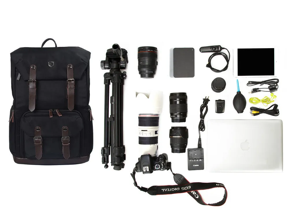 BAGSMART Canvas & Leather Retro Camera Backpack