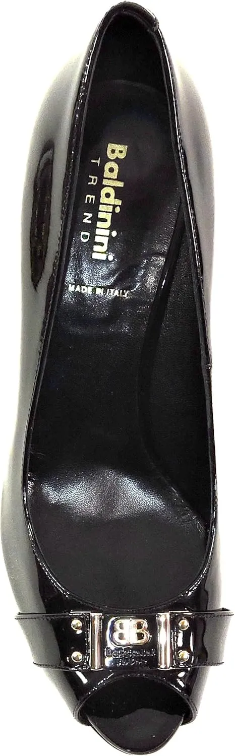 Baldinini Women's Patent Leather Peep-Toe Pumps, Black, High Heel Platform