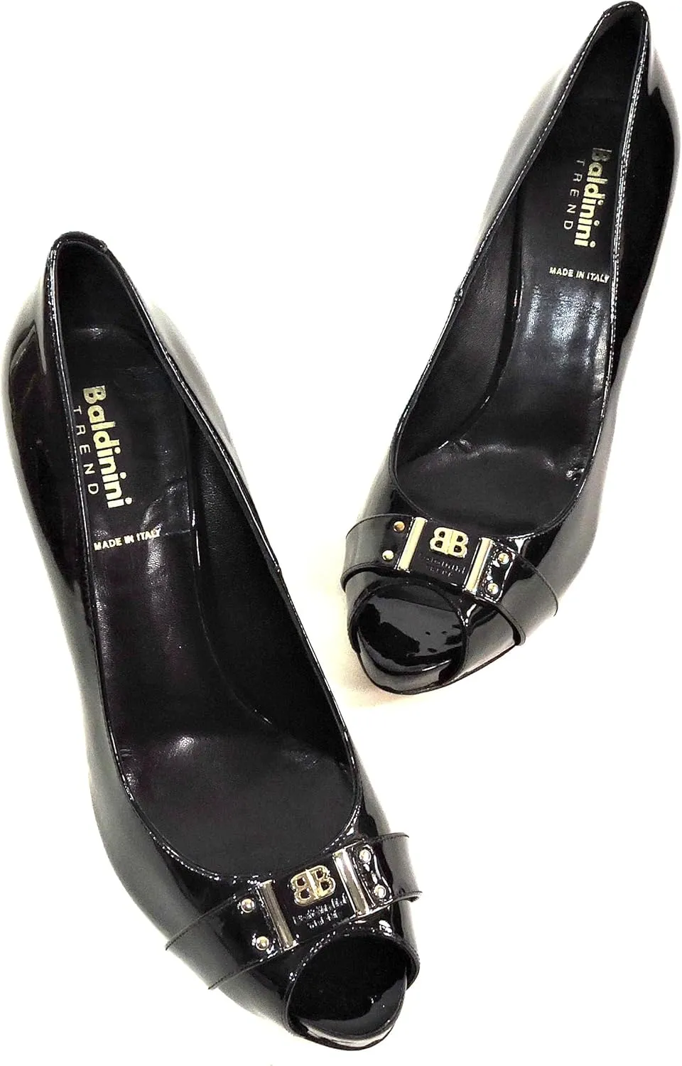 Baldinini Women's Patent Leather Peep-Toe Pumps, Black, High Heel Platform