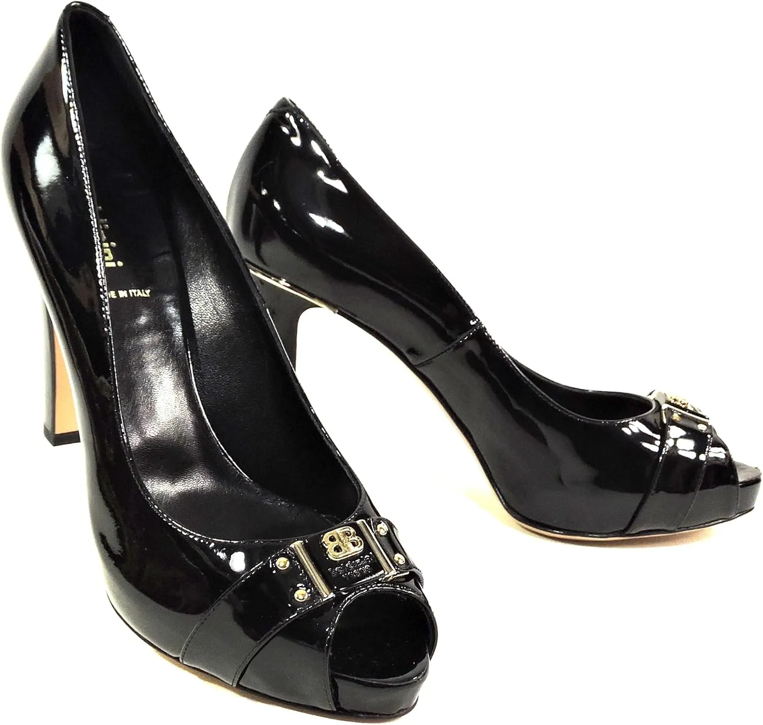 Baldinini Women's Patent Leather Peep-Toe Pumps, Black, High Heel Platform