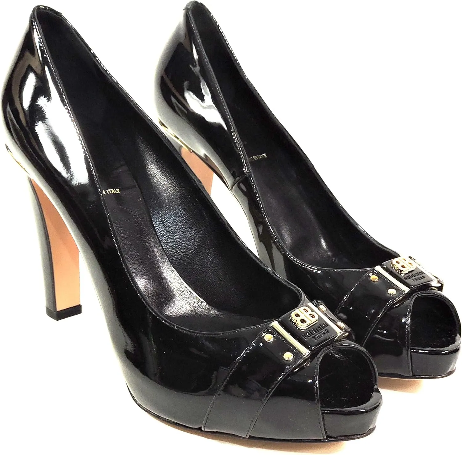 Baldinini Women's Patent Leather Peep-Toe Pumps, Black, High Heel Platform