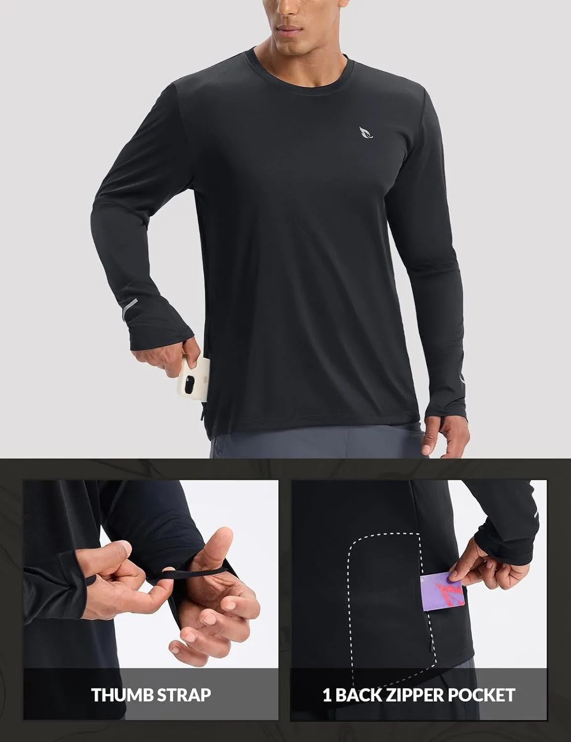baleaf Men's Mountain Bike Shirts Long Sleeve Loose-fit Cycling Jersey Zipper Pocket UPF 50  Workout Hiking Athletic Running