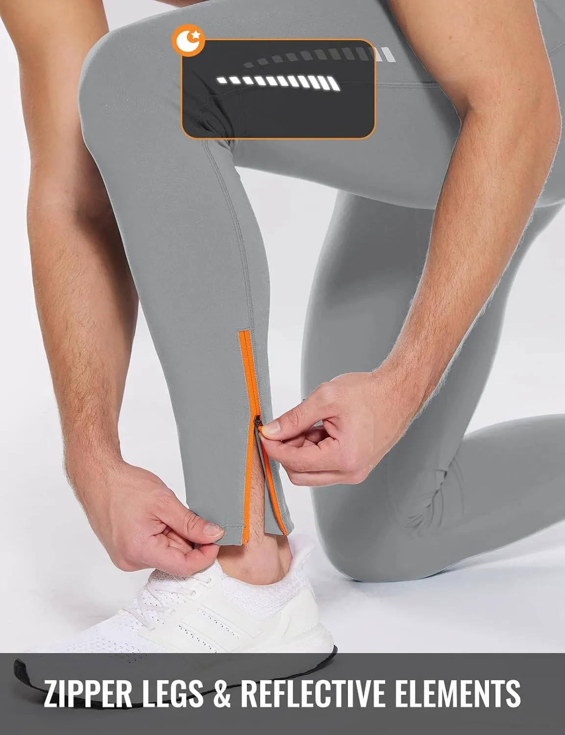 baleaf Men's Thermal Running Tights Winter Cycling Pants Fleece Lined Compression Leggings Zipper Pockets Cold Weather Gear