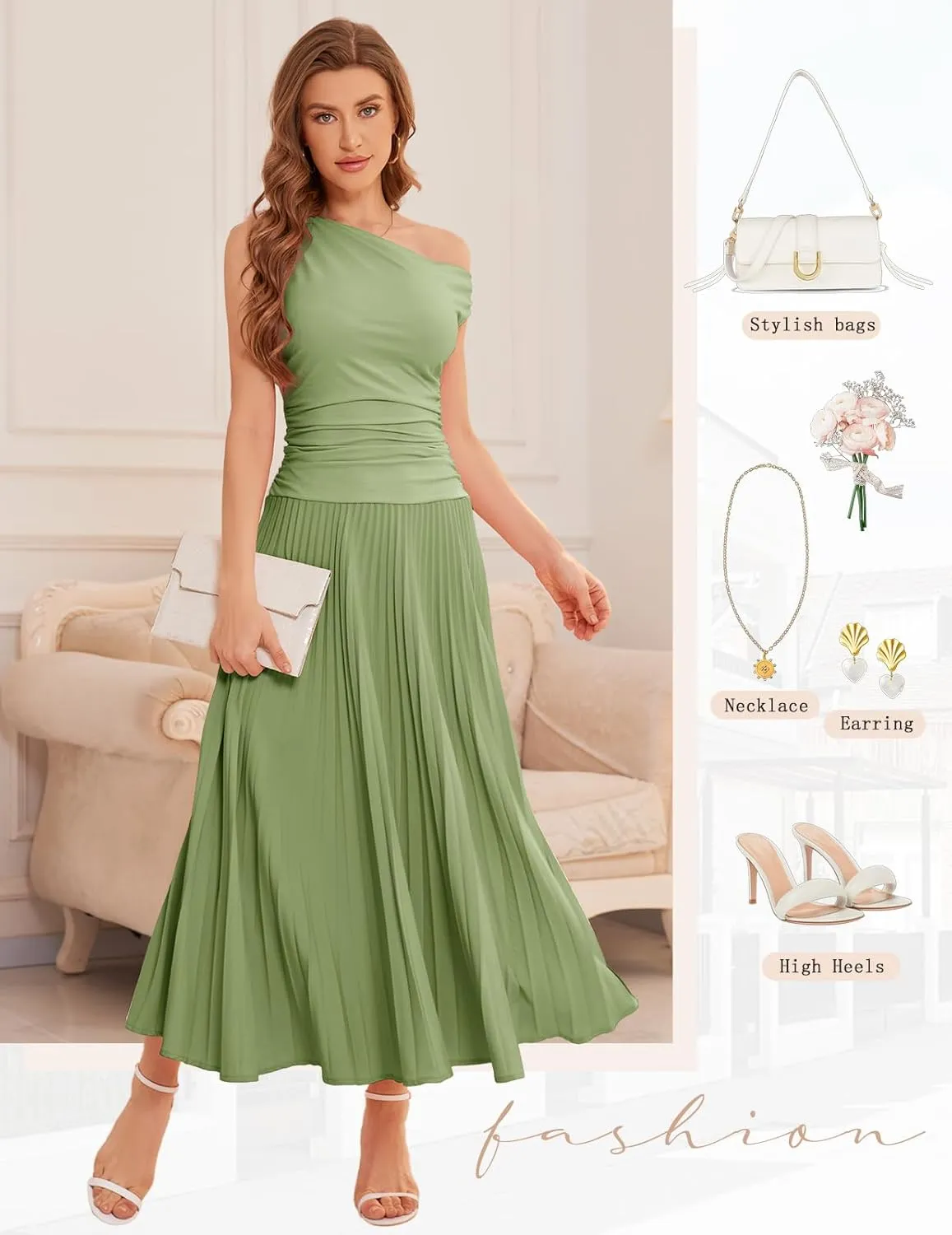 Bbonlinedress Formal Maxi Prom One Shoulder Pleated Cocktail Dress Women Wedding Guest Summer Daily Long Party Dresses