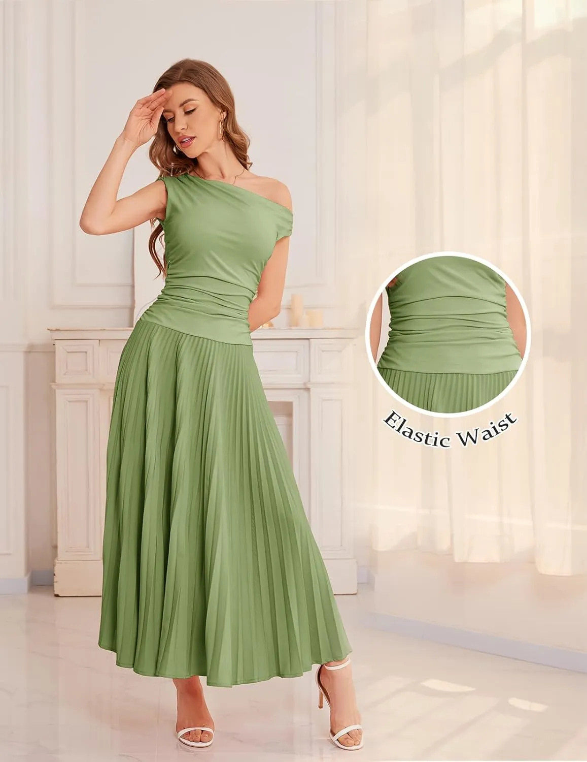 Bbonlinedress Formal Maxi Prom One Shoulder Pleated Cocktail Dress Women Wedding Guest Summer Daily Long Party Dresses